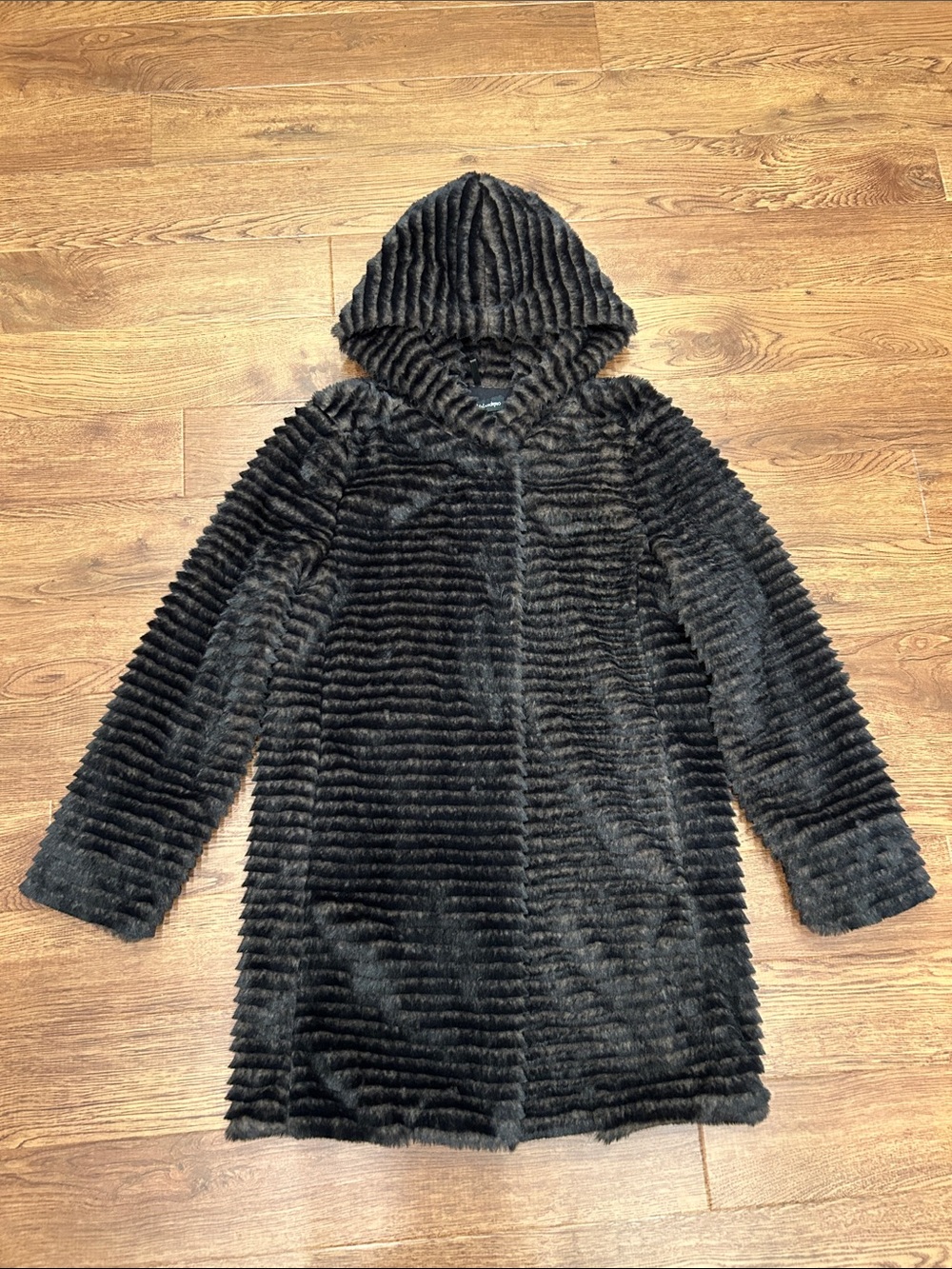 Catherine Malandrino Hooded Faux Fur Coat Black Dark Brown Women’s Size XS